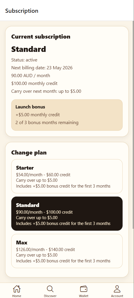 Subscription management screen